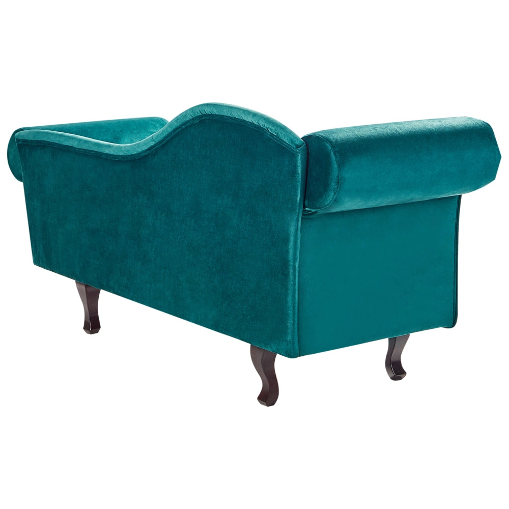 Chaise longue in Velluto Verde Smeraldo Bottone capitonné Tappezzeria versione sinistra con Cuscino