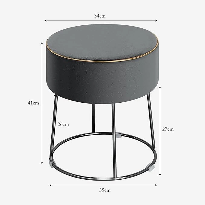 Pouf Rotondo Poggiapiedi 41cm, Sgabello Moderno da Trucco con Base in Metallo, Sedile Imbottito Spesso e Piedini Antiscivolo per Toeletta, Comodino e Divano (Grigio)