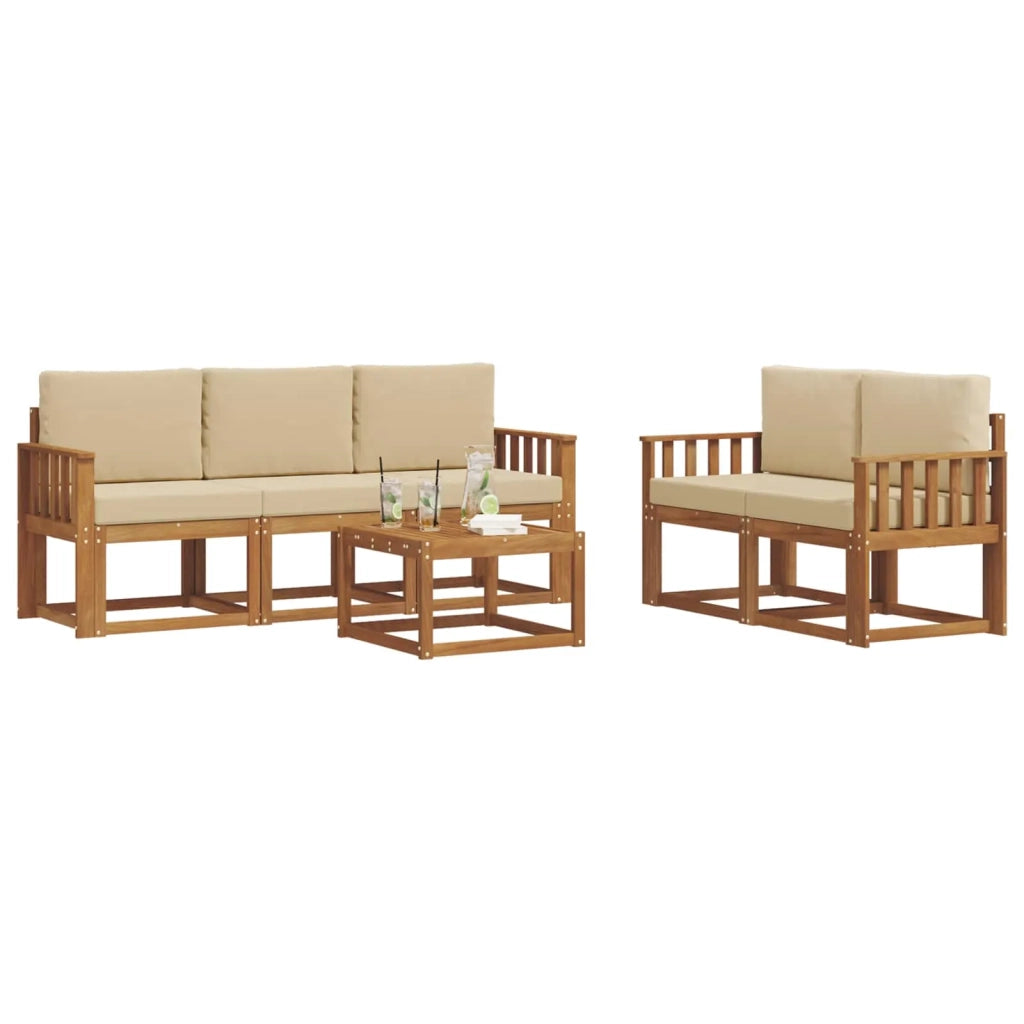 Set di divani da esterno con cuscino 6 pcs Naturale e Beige 3366006