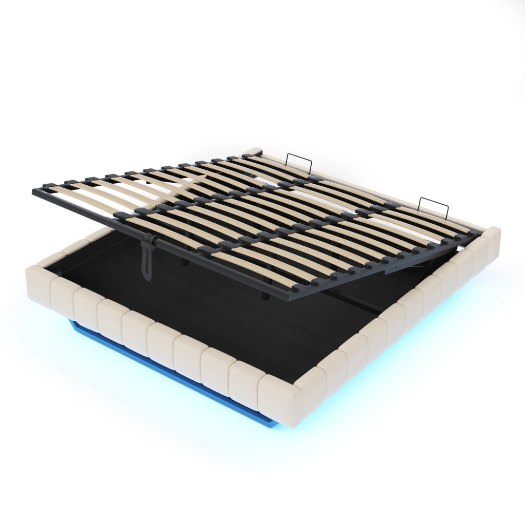 LETTO Imbottito Sospeso 180x200 cm Beige con LED e Contenitore