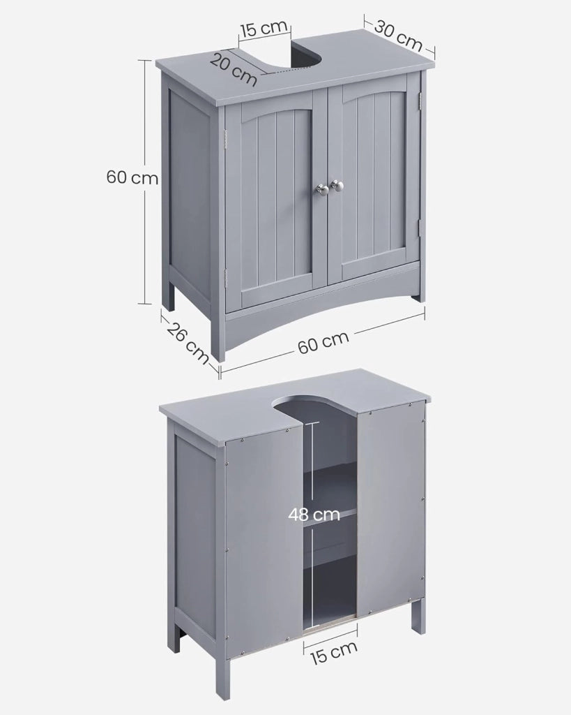 VASAGLE Mobile Sottolavabo per Bagno, Mobiletto da Bagno, Mobile Sottolavandino con 2 Ante, Ripiano Regolabile, Capiente, Stile Country, 30 x 60 x 60 cm, Grigio Mistico BBC001P36