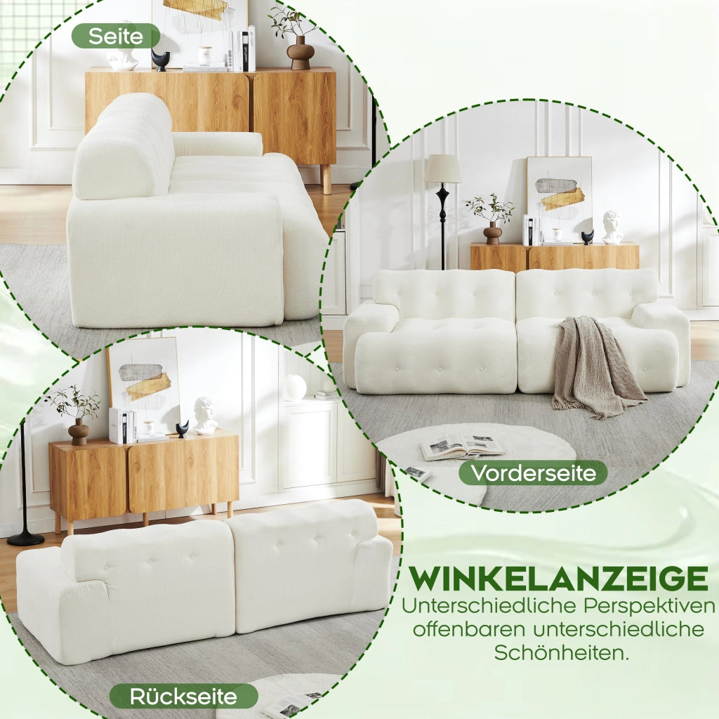 Divano 2 posti modulare con seduta profonda design curvo senza montaggio braccioli in chenille beige 224 × 104 × 66 cm