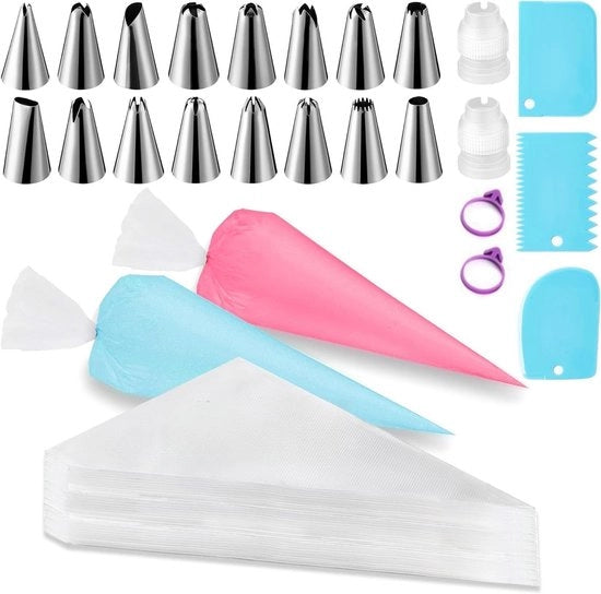 Set di etichette per tubi 123 - set completo - 100 sacchetti di spazzolatura - 16 bocchette di spazzolatura - 3 raspatelli per torta - 2 connettori - Sostenibile e Perfetto per la decorazione di torte