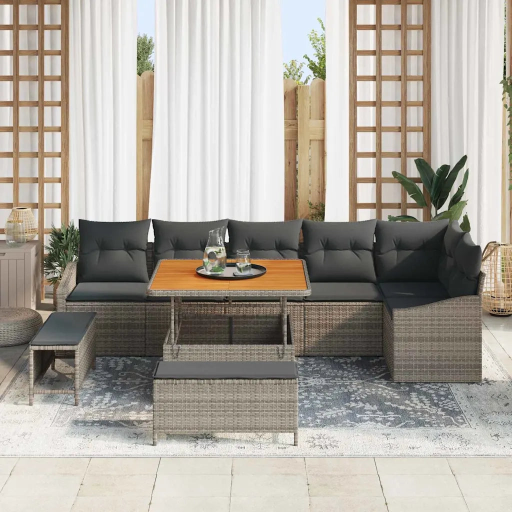 Set Divano da Giardino con cuscino 9 pcs Grigio polyrattan