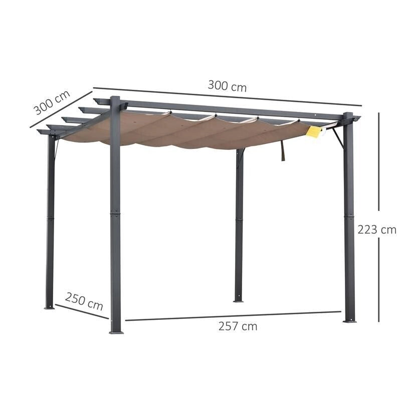 PERGOLA DA GIARDINO 3X3 M CON TETTUCCIO RETRATTILE ANTI UV E TELAIO IN ALLUMINIO, GRIGIO