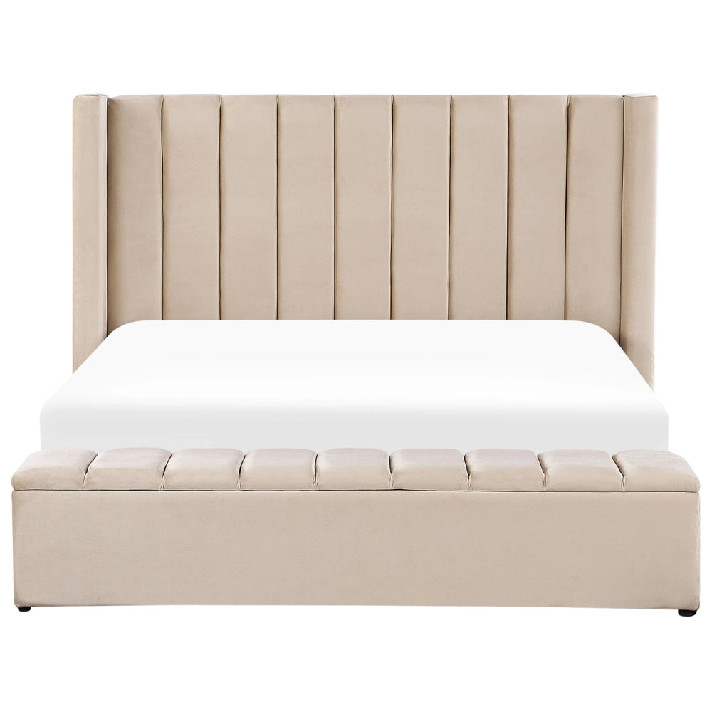 Letto velluto di colore beige rete a doghe e cassapanca 180 x 200 cm stile moderno glam