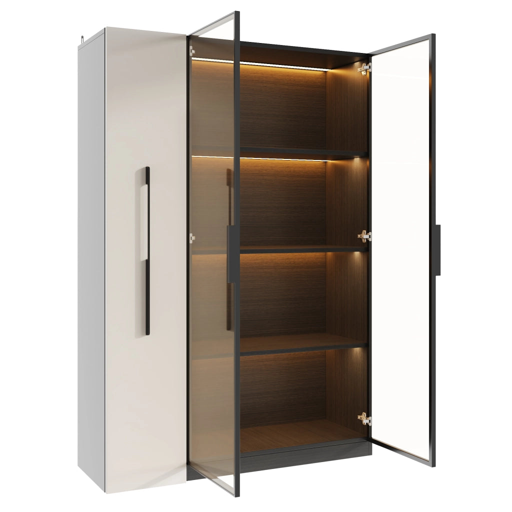 Vetrina moderna con LED e vano laterale estraibile 110;5 x 35 x 160 cm; MDF nero e bianco