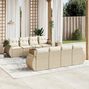 Set Divano da Giardino 9 pz con Cuscini Beige in Polyrattan