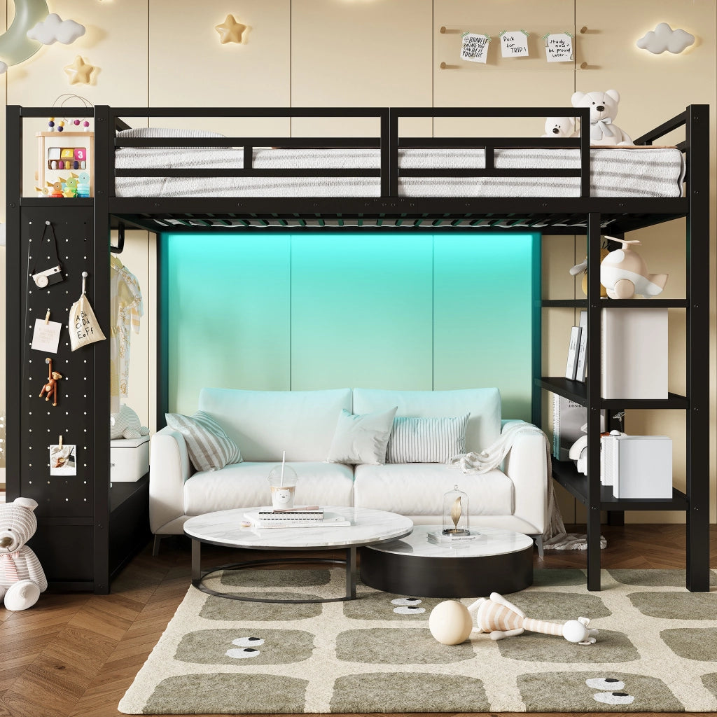 Letto a Soppalco con Armadio Aperto e LED ¨C MINIMAL ¨C Metallo Nero 140x200