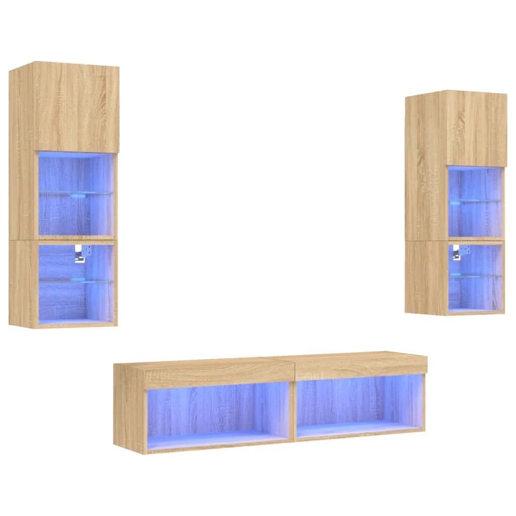 Set di mobili TV multimediali mensola TV credenza mobile TV sala da pranzo soggiorno camera da letto con illuminazione a LED 6 pezzi legno ingegnerizzato rovere Sonoma marrone 02_0029455