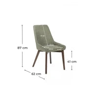 E-STYLO Sedia da pranzo in tessuto verde scuro con gambe e struttura in massello di noce, 62cm X 49.5cm H. 87cm.