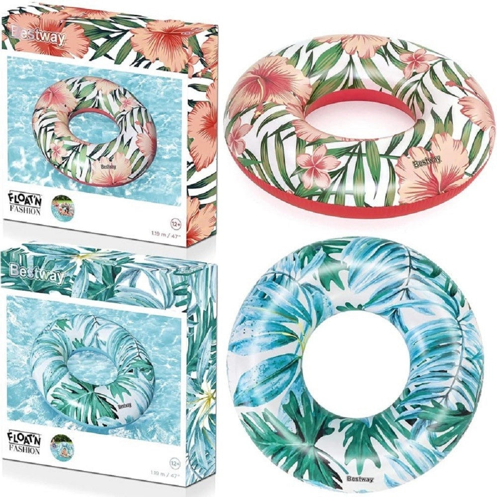 Trade Shop - Salvagente Palme Tropicali Floreali 119cm Ciambella Gonfiabile Mare Piscina 3623 -
