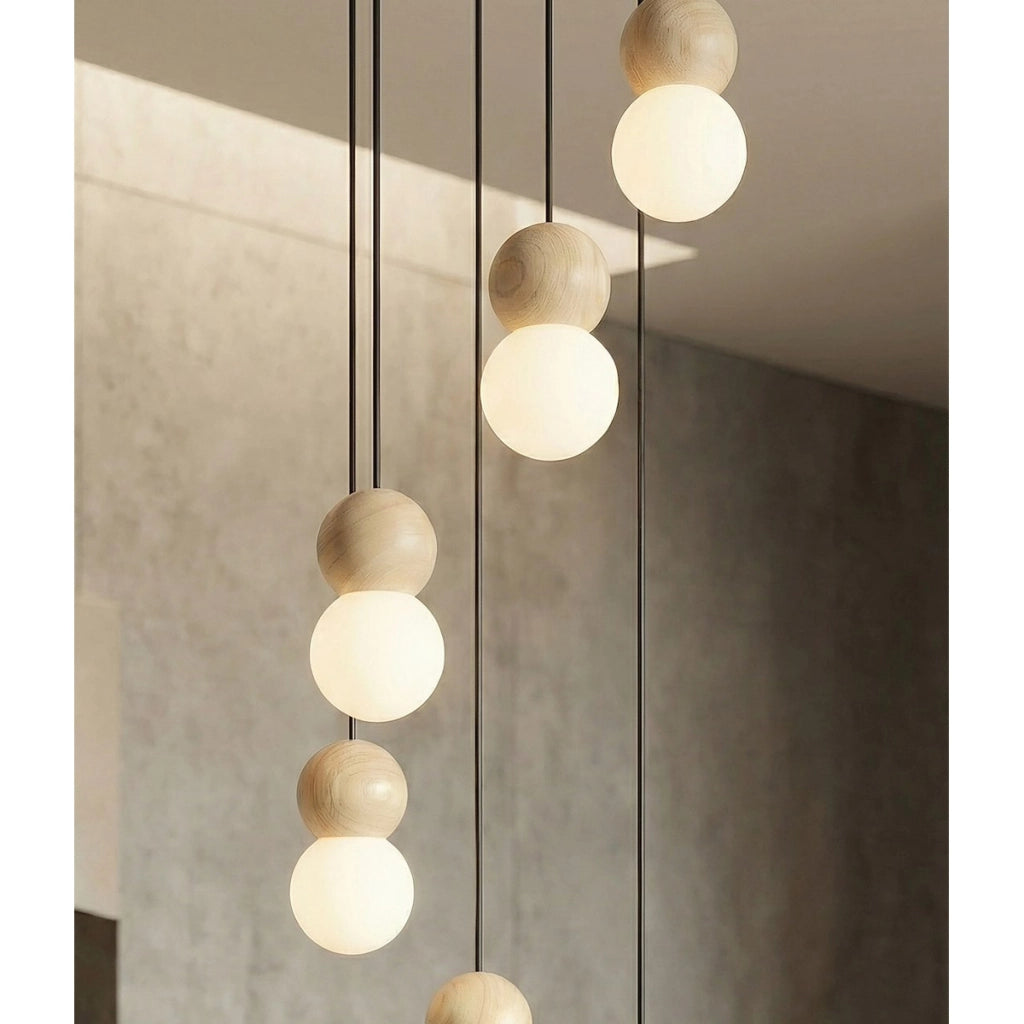 Lampada a sospensione LOOP in acciaio nero e legno naturale