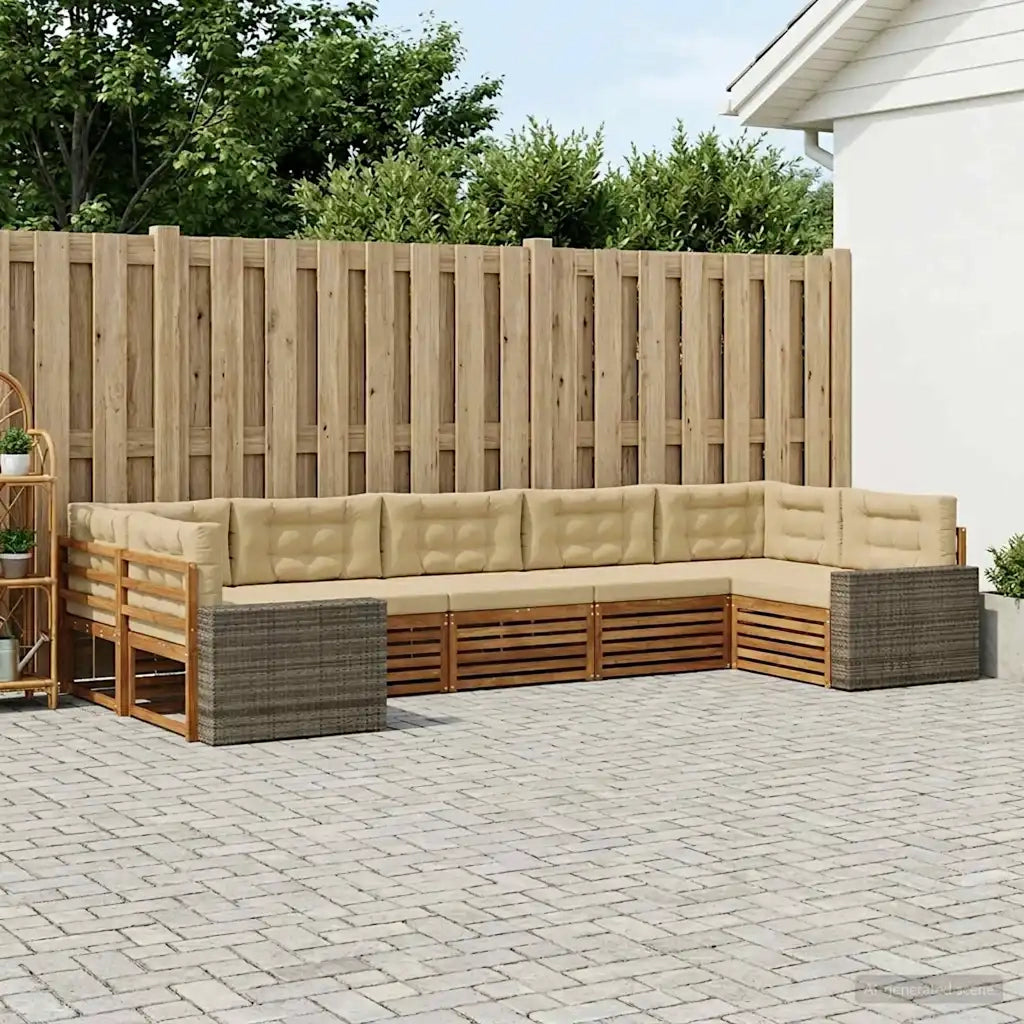Set di divani da esterno con cuscino 7 pcs Naturale e Beige