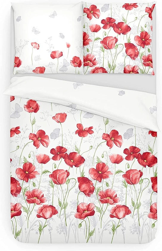 Set da letto a fiori, Rood/wit/groen, 135 x 200 cm