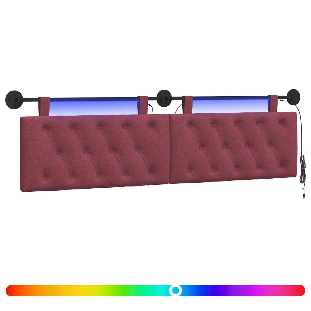 Testiera sospesa Con luce LED Rosso Vino Tessuto