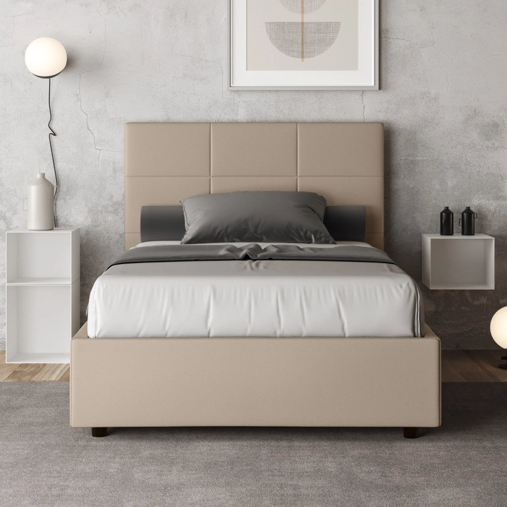 BS COM Letto una piazza e mezza senza rete imbottito 120x210 similpelle tortora