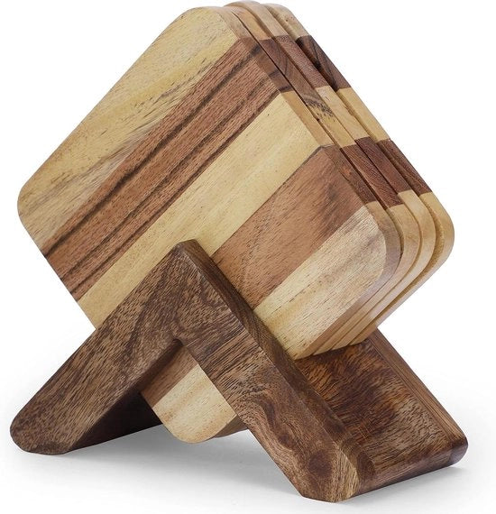 Sostegni in legno artigianali - protezione per tavolo - set da 4 - quadrato - legno naturale