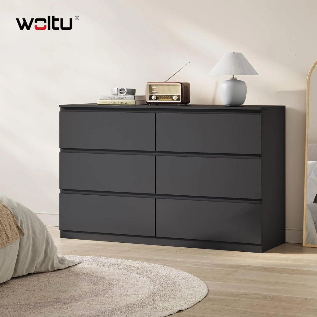 Cassettiera Camera da Letto, Mobile Ingresso con 6 Cassetti, Salvaspazio e Moderno per Soggiorno, Corridoio, in Legno, 120x40x75 cm, Nero