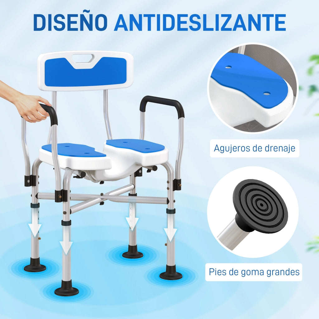 Sedia da Doccia con Braccioli e Schienale Regolabile ¨C zephmum ¨C Blu 136 kg
