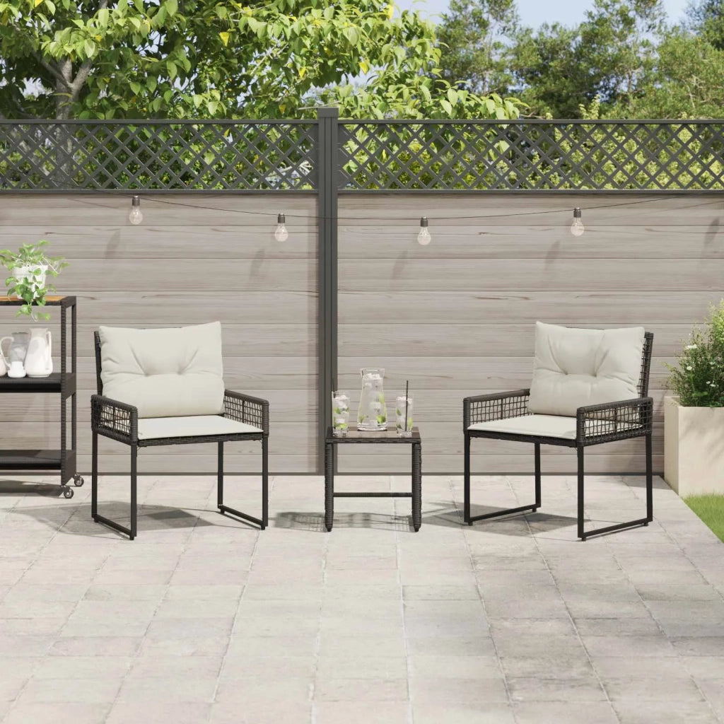 Set di Mobili da Esterno con cuscino 3 pz | Set Salotto da Giardino Nero e Bianco
