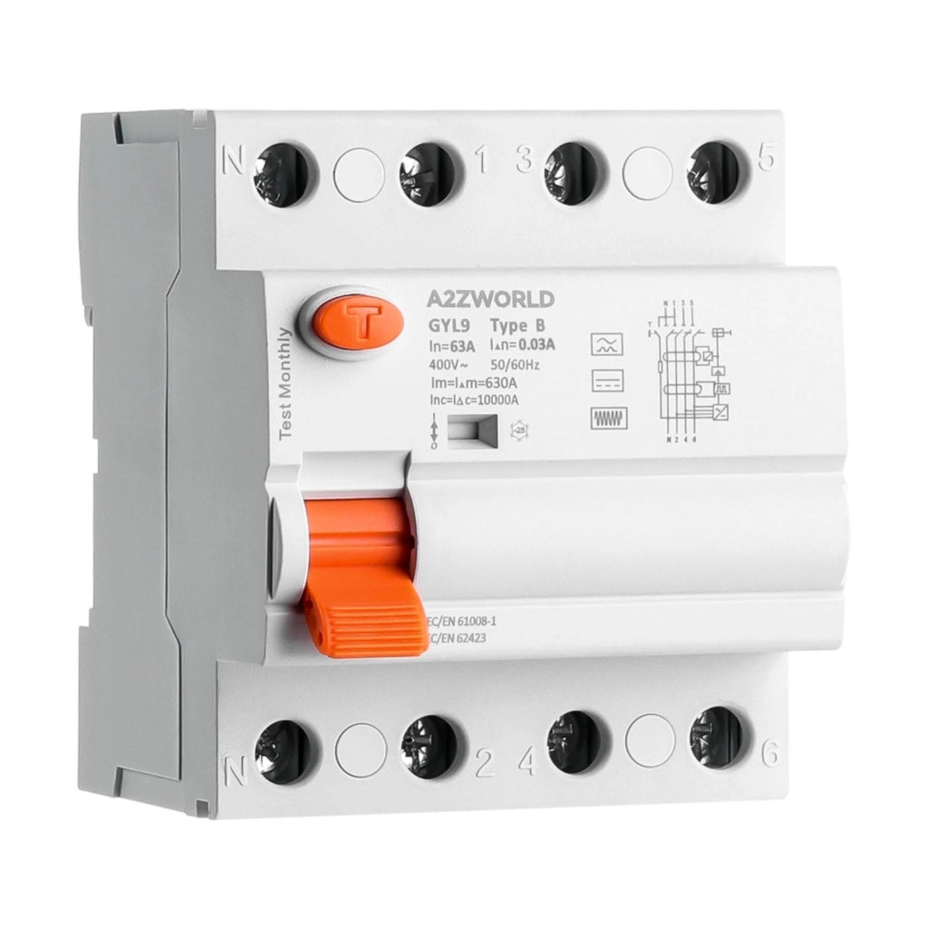 RCCB Interruttore Differenziale Puro Tipo B 3P+N 4M 10000A 30mA 63A AC 400V IP20 IEC61008-1 / IEC62423 GYL9
