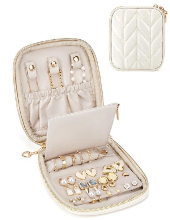 Mini cassettino di pelle per gioielli, adatto per il ripostaggio di orecchini, anelli, collane e altri oggetti di moda; astuccio per gioielli da viaggio, 13*2,5*15,5 cm, bianco sbrecciato.
