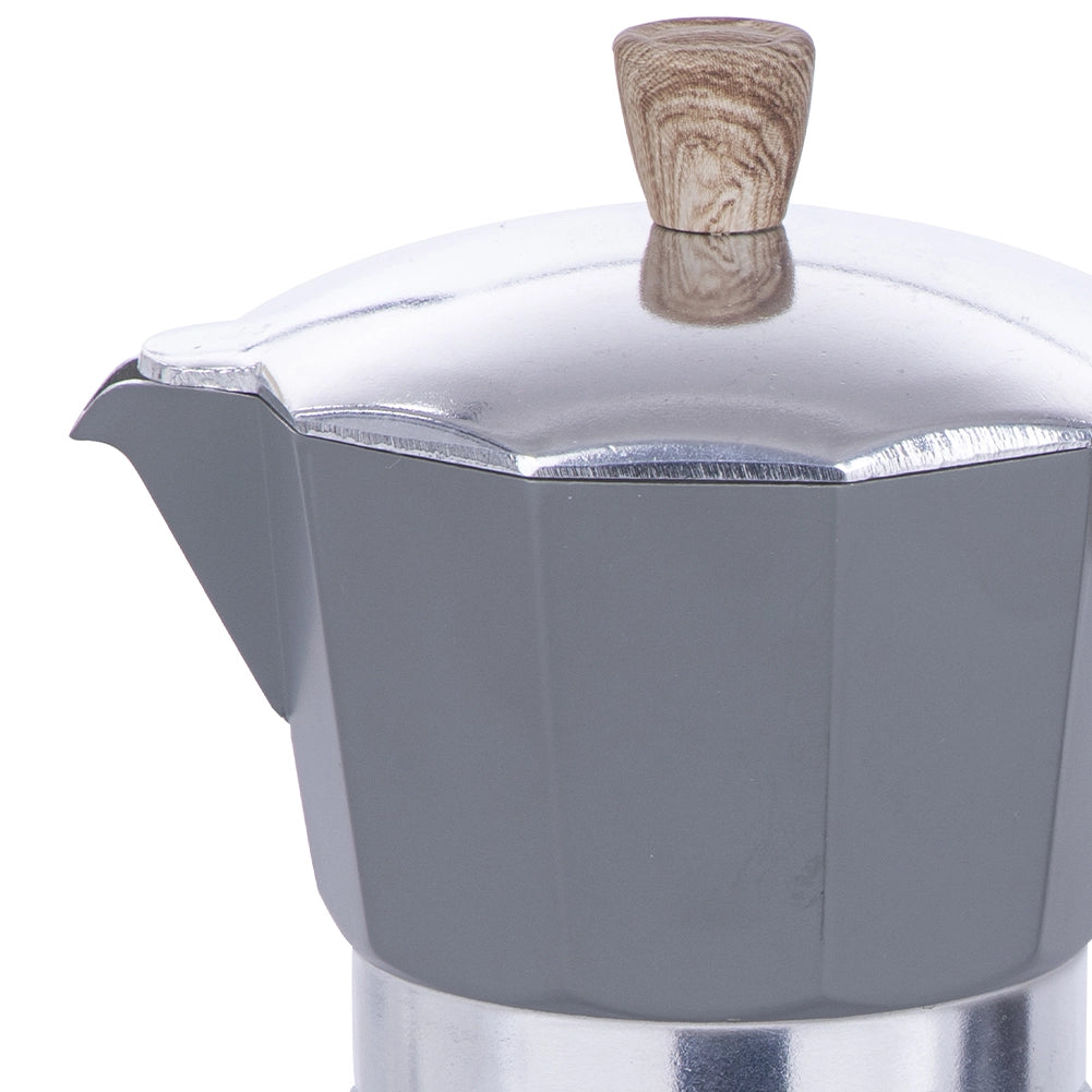 Caffettiera Alluminio Pressofuso 3 Tazze Moka con Manico Soft Touch Grigio