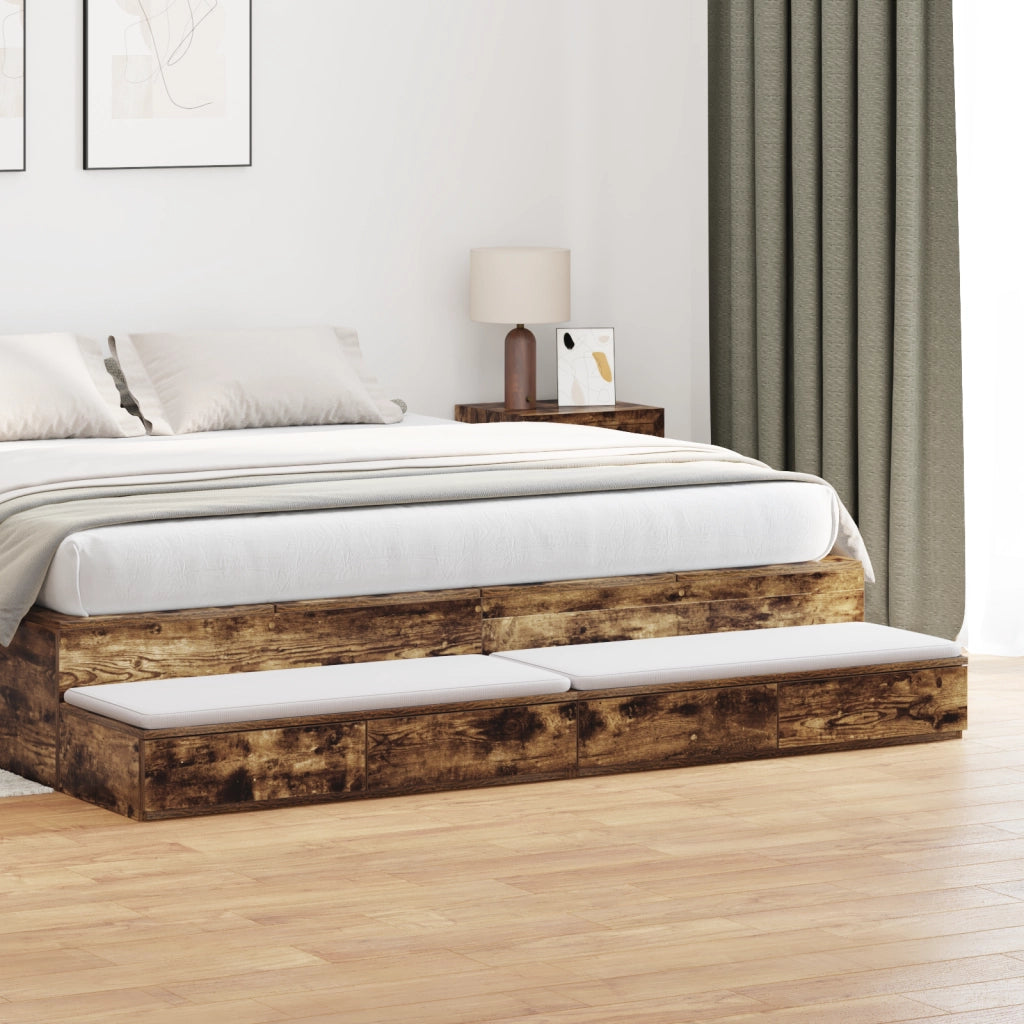 Cassetti per letto in rovere affumicato - 180x36,5x16,5 cm - Realizzati in legno ingegnerizzato