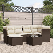 Set Divani da Giardino 7 pz con Cuscini Marrone in Polyrattan 3217963