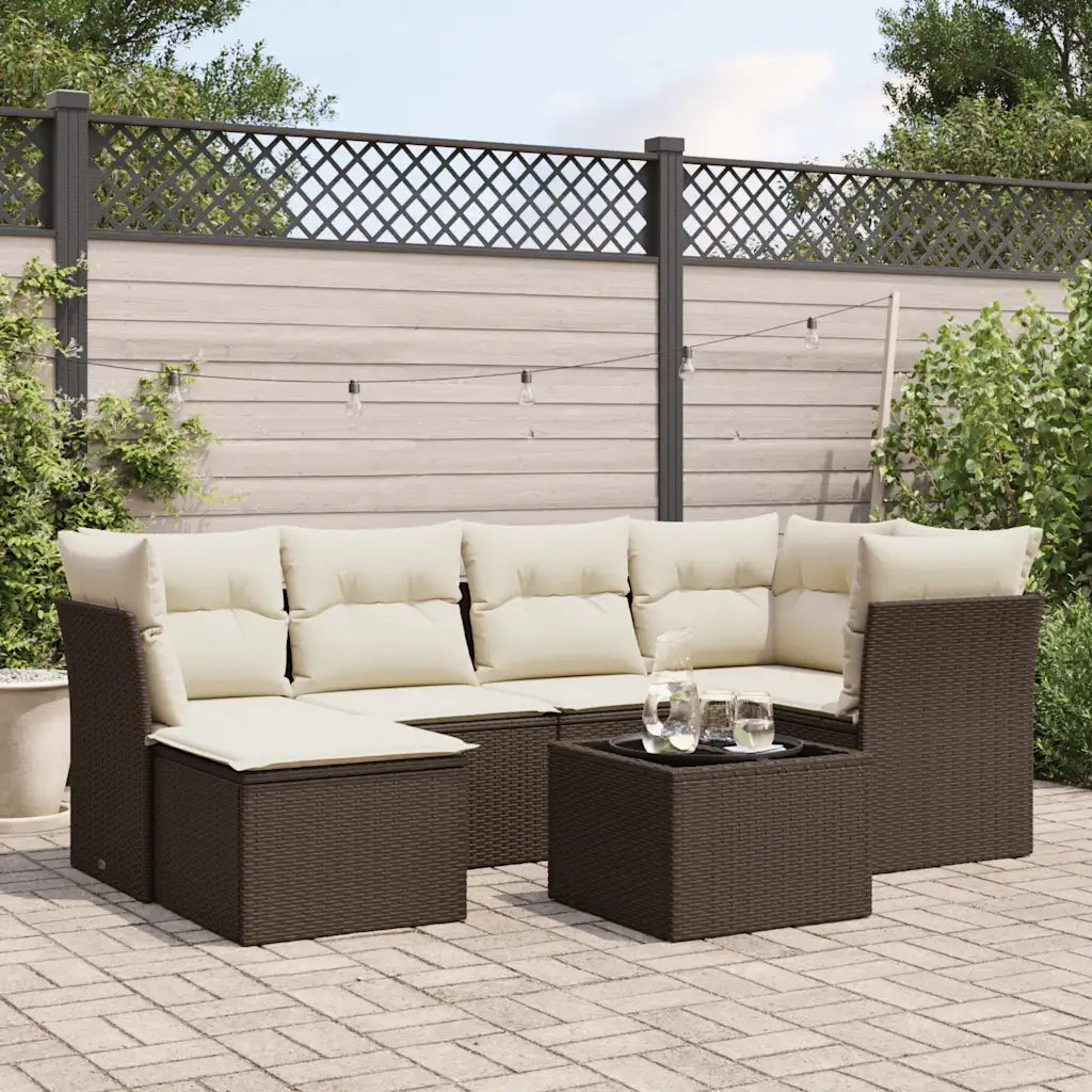Set Divani da Giardino 7 pz con Cuscini Marrone in Polyrattan 3217963