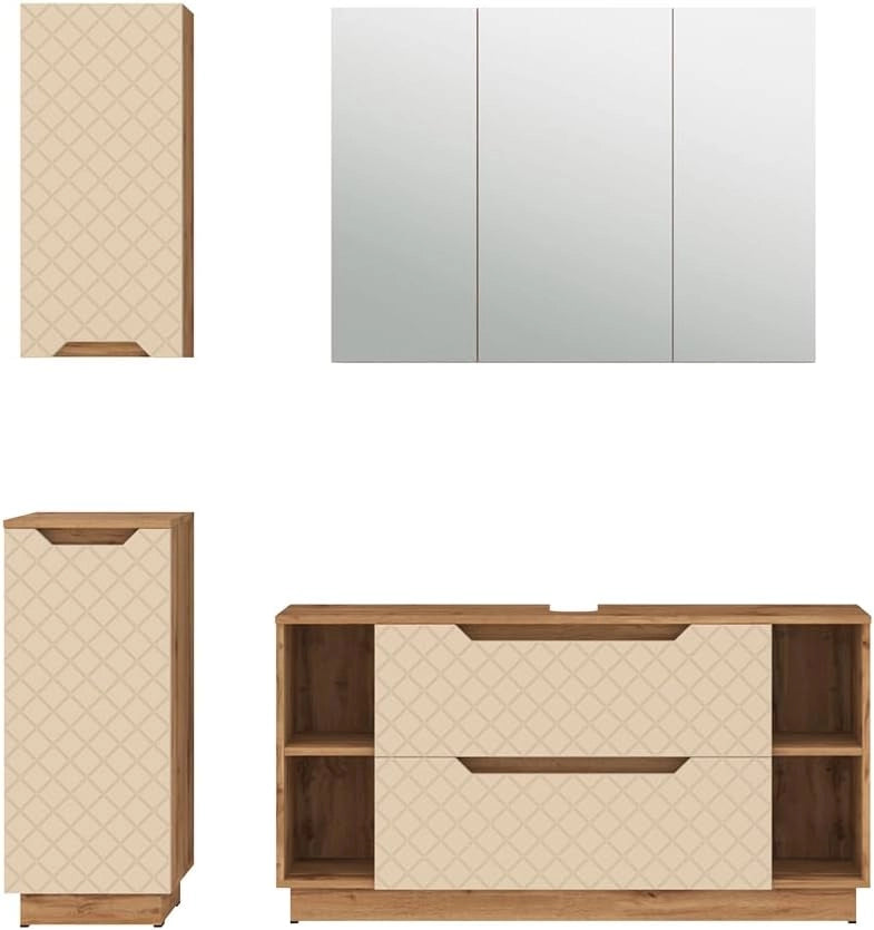 Set di mobili da bagno Lotta, Cachemire, 119.2 cm, composto da mobile sottolavabo, specchiera, armadio medio e pensile