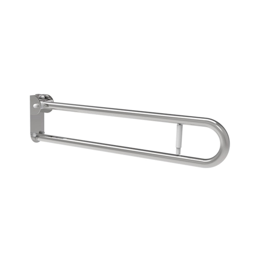 Barra maniglione ribaltabile cm 83 con porta rotolo e piastra lunga inox bianco