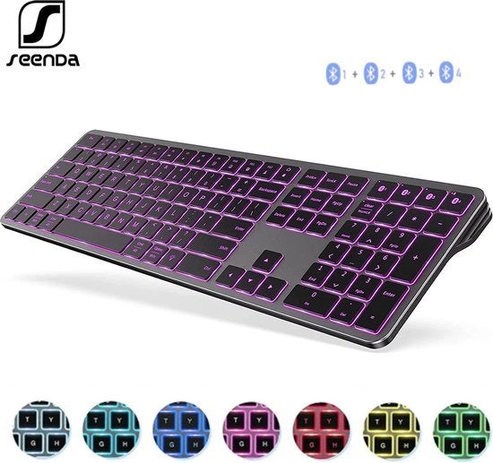Tastiera da Gioco Senza Fili - Senza Fili - Illuminazione a Led - Nero - Multicolore - Ergonomica - Gioco - QWERTY - Bluetooth - Per Computer Laptop Tablet Ipad - 4 Dispositivi Connessi Allo stesso Tempo - Per Windows/Mac OS/iOS/Android