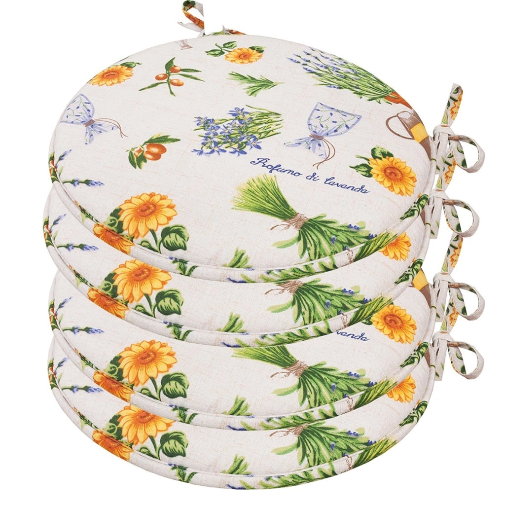 Set 4 Cuscini Sedia Provenza Rotondi Cotone Lavabili Morbidi Coprisedie Tondi Stile Provenzale