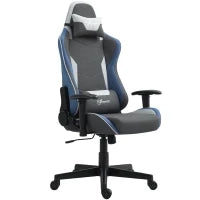 Sedia da Gaming Reclinabile a 150° con Funzione Dondolo, in Tessuto Effetto Lino, 66x53x128-138 cm, Grigio