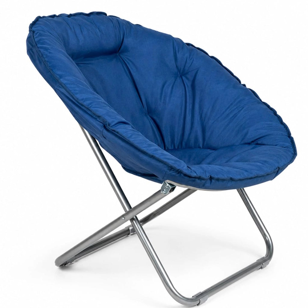 Poltrona Sedia Moon 80x70x80 cm con Schienale Pieghevole Imbottito Telaio in Metallo Blu