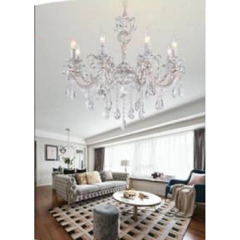 Trade Shop - Lampadario Soffitto Classico 8 Bracci Attacco E14 Vetro Effetto Cristallo A01-8 -