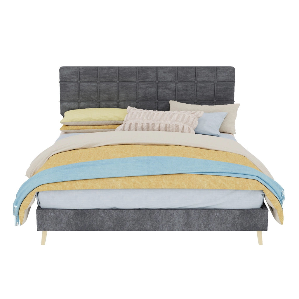Letto matrimoniale rivestito in velluto grigio 160x200 cm