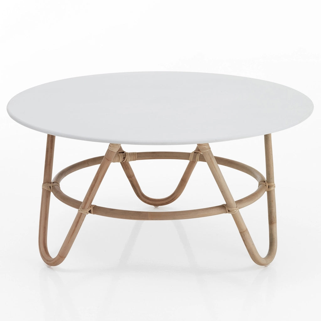 Tavolino basso in rattan bianco cm Ø 90 x H.45