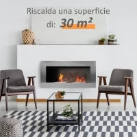 Camino a Bioetanolo da Parete Realizzato in Acciaio Inox con 2 Bruciatori 0.9LT 110 x 54 x 14cm