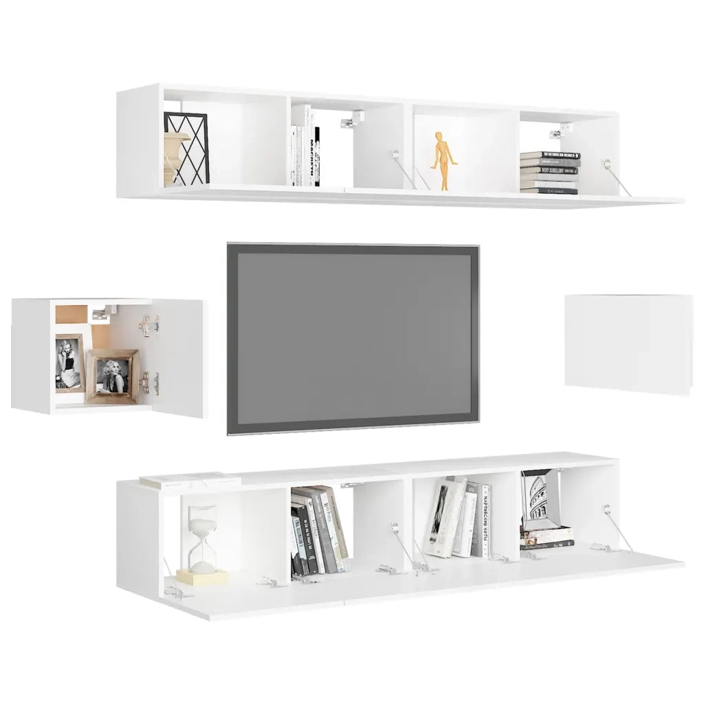 Set Mobili Porta TV 6 pz-Set di 6 Credenza per TV Bianco in Legno Multistrato 195112