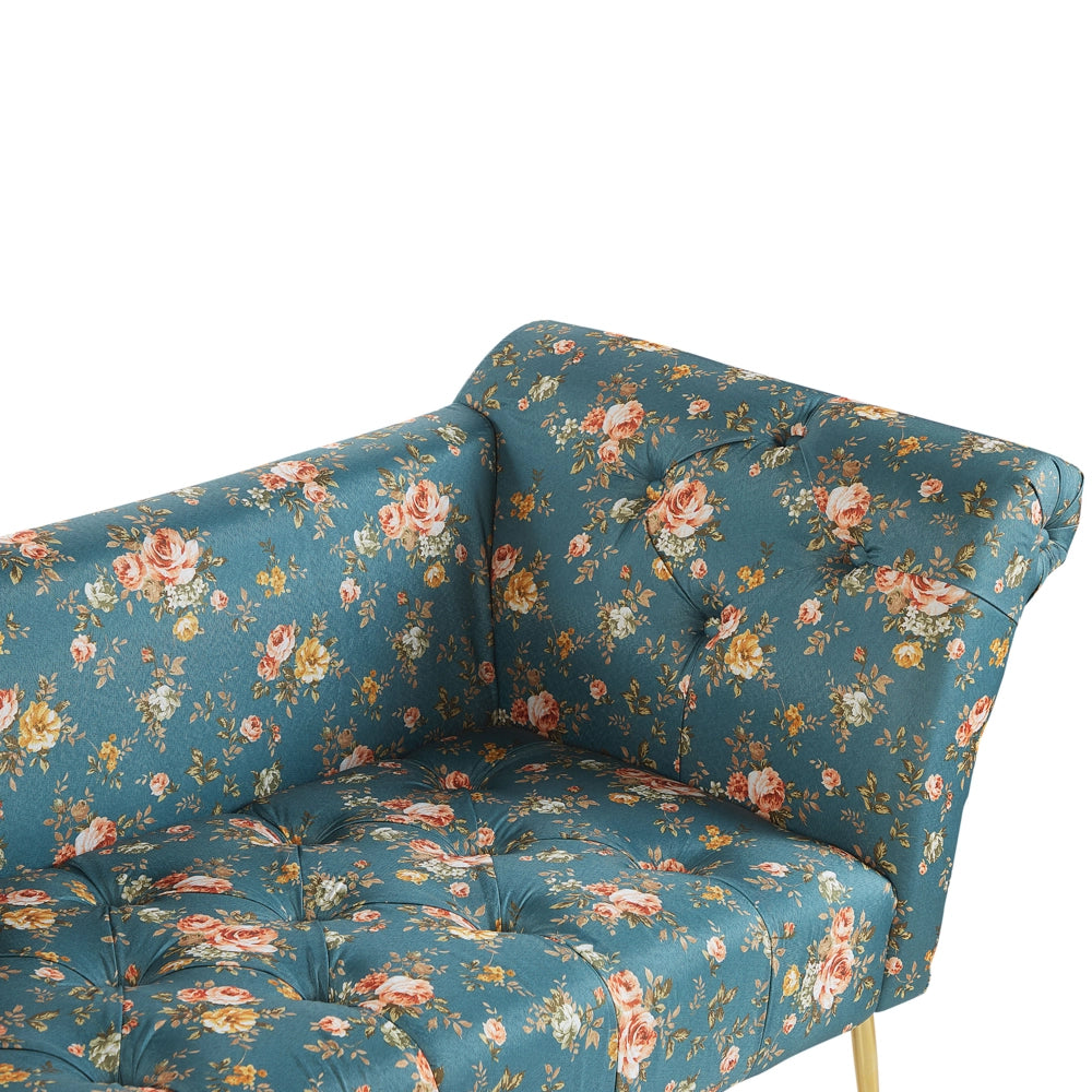 Chaise longue con rivestimento in tessuto blu sedile capitonné a doppia estremità con gambe in metallo dorato