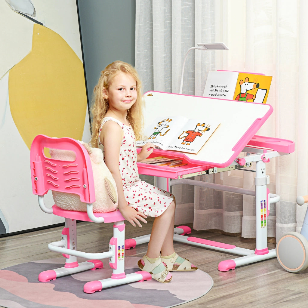 Scrivania regolabile per bambini ¨C zephmum ¨C rosa 80x49.5x82-104 cm