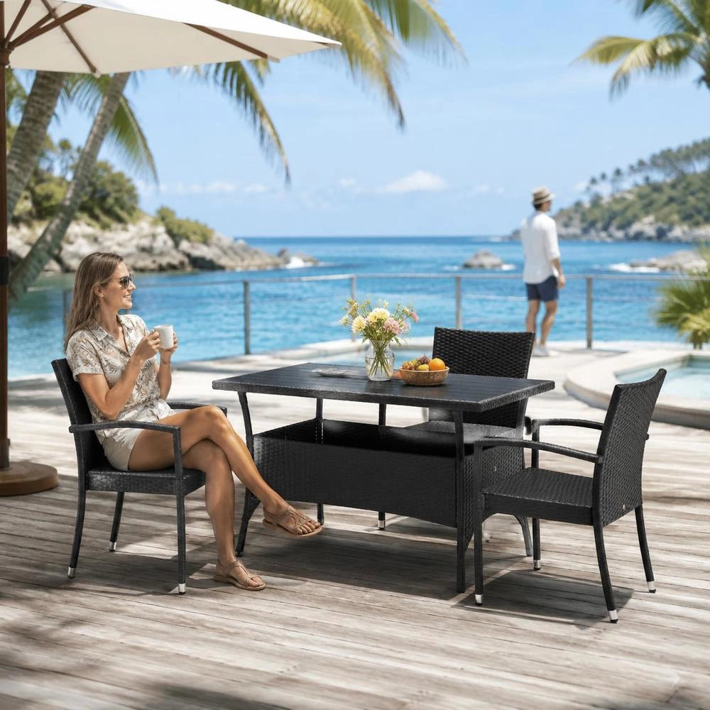 Garden Table Black 120x70x66 Cm Poly Rattan