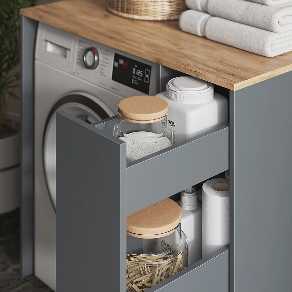 Mobile lavatrice Viktor Antracite/Rovere dorato 93.6 x 88.2 cm con 3 scomparti Vicco