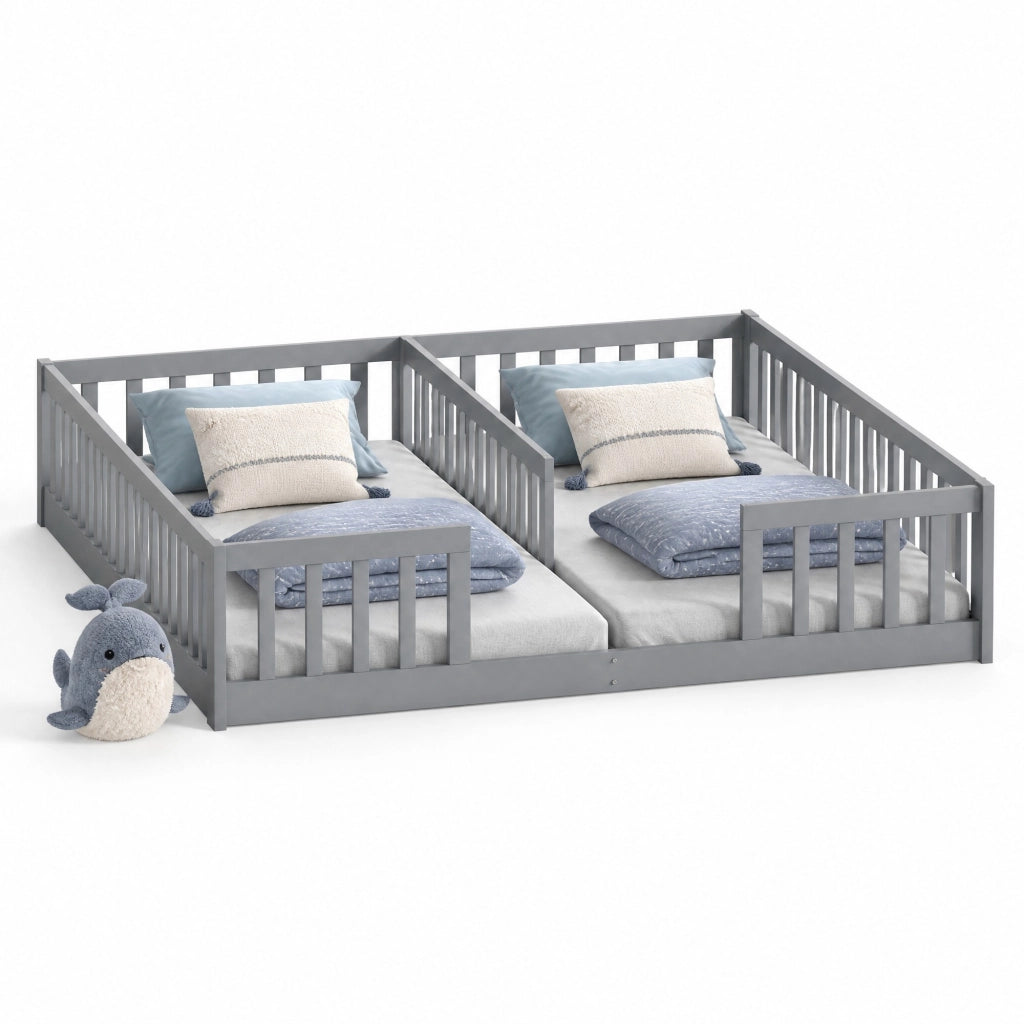 Letto basso per bambini 2 posti 90x200 cm con sponde grigio