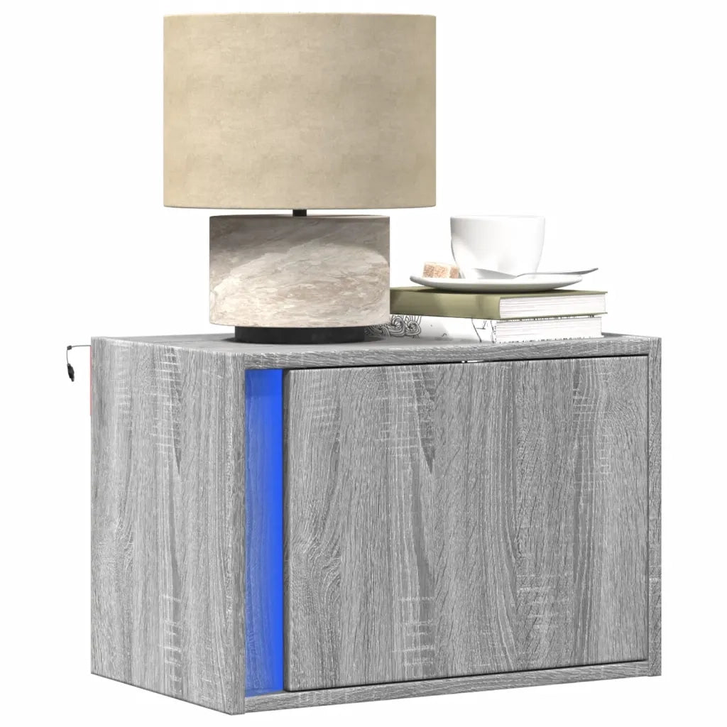 Comodini a Parete con luci LED 2 pz Grigio Sonoma 852100