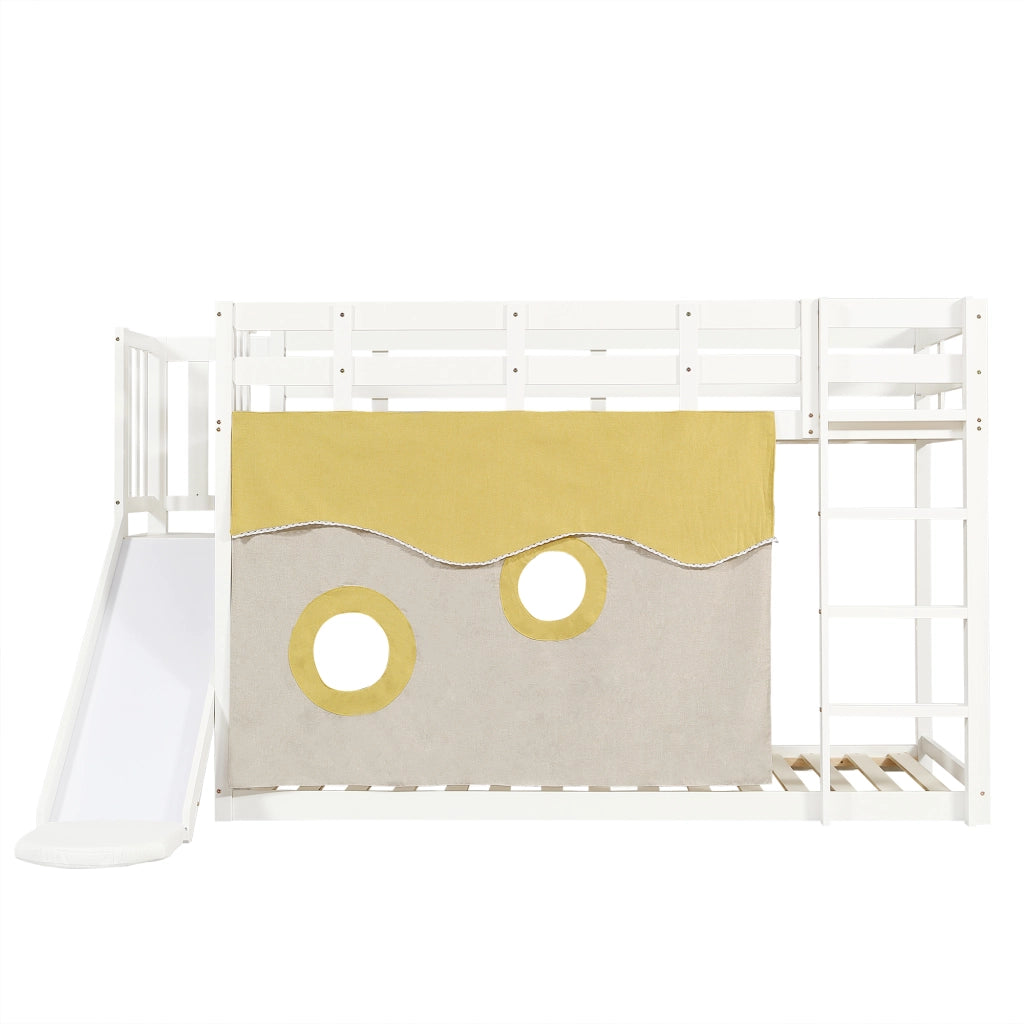 LETTO A CASTELLO 90x200 cm Bianco in MDF e Pino con scivolo e tende