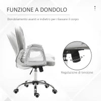 Sedia da Ufficio in Stile contemporaneo con Altezza Regolabile e Ruote Girevoli, 60x61x95105 cm, Grigia